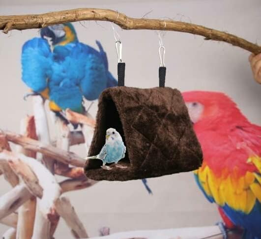 2 Pack Warm Bird Nest House Plush Birds Hut Bed Hanging Hammock Sleeping Bed Plush Hanging Snuggle Cave for Pet Parrot Parakeet Cockatiel Conure Cockatoo African Grey Macaw (Brown&Grey)