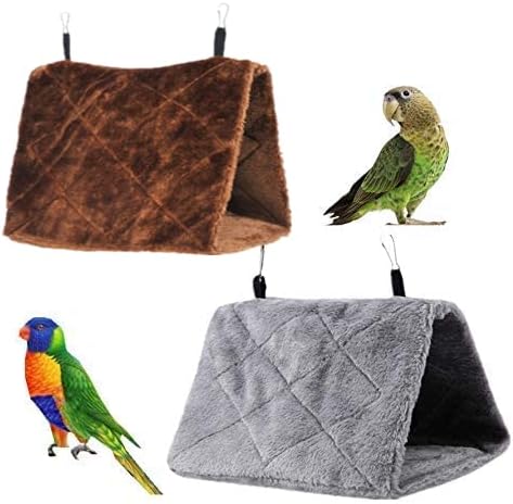 2 Pack Warm Bird Nest House Plush Birds Hut Bed Hanging Hammock Sleeping Bed Plush Hanging Snuggle Cave for Pet Parrot Parakeet Cockatiel Conure Cockatoo African Grey Macaw (Brown&Grey)