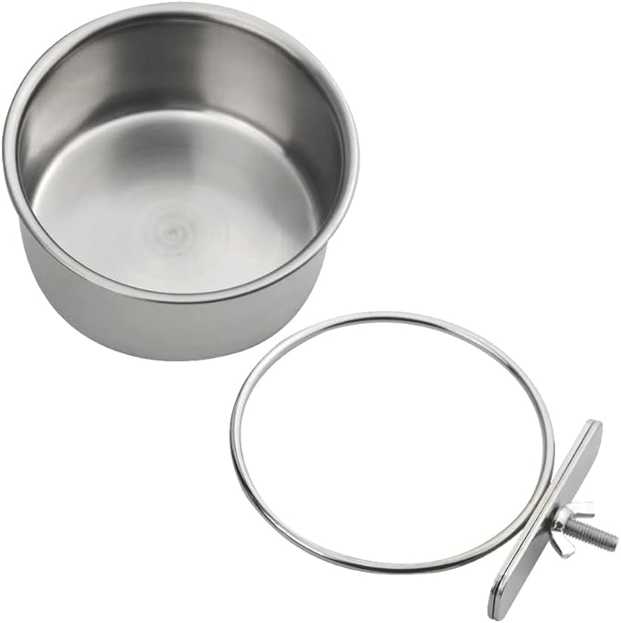 2Pack Bird Feeding Dish Cups Stainless Steel Parrot Feeders Water Cage Bowls with Clamp Holder for Parakeet Conure Cockatiels Macaw Small Animal (10cm)