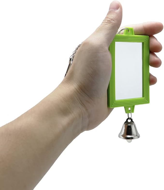 Litewoo 3-Piece Parrot Mirror Toys with Bell Pendant Toy for Bird Parakeet Cockatiel Budgie Conure（Square）