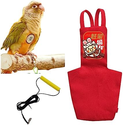 MANON ROSA Bird Diapers Leash Set Washable Reusable Handmade Flight Suit Waterproof Inner Layer - Protective Parrot Nappy Clothes Parakeets Macaws Budgies Canaries (Red3,Cockatiel)