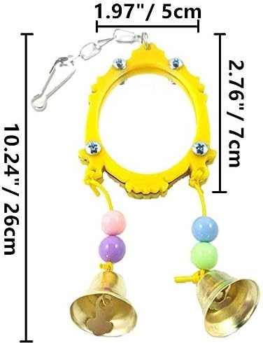 Bird Mirror Toy with Bell Swing Hanging Ringer Leather Mirror Toy Parrot Cage Accessories Decoration for Small and Medium Parakeet Cockatiel Finch Lovebird Conure Budgie Cockatoo African Grey (B)