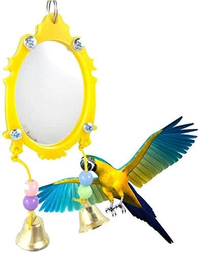 Bird Mirror Toy with Bell Swing Hanging Ringer Leather Mirror Toy Parrot Cage Accessories Decoration for Small and Medium Parakeet Cockatiel Finch Lovebird Conure Budgie Cockatoo African Grey (B)