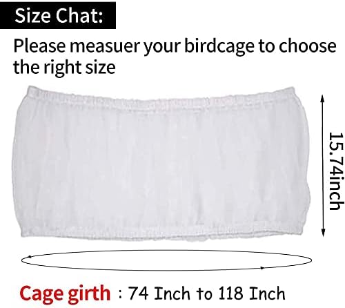 Universal Bird Cage Seed Catcher,Seed Catcher Guard Net Cover,Parrot Nylon Mesh Net Cover,Soft Airy Cage Net Stretchy Skirt for Round Square Cages (Circumference 74 inch to 118 inch，White)