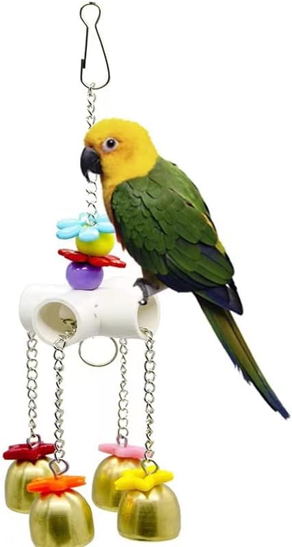 Bird Swing Bells Toy with Bell Chewing Hanging Ring Toy Cage Bite for Pet Budgie Parakeet Cockatiel Conure Macaw African Grey Eclectus Cockatoo Finches Lovebird Quaker Parrot Finch Canary