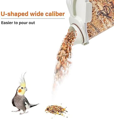 Bird Seed Storage Container,2.8L Airtight Bird Food Container with Handle and Measuring Cup,Portable Pet Food Container for Wild Bird Sunflower Seed-BPA Free Transparent/White
