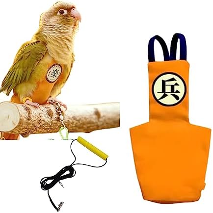 MANON ROSA Bird Diapers Leash Set Washable Reusable Handmade Flight Suit Waterproof Inner Layer - Protective Parrot Nappy Clothes Parakeets Macaws Budgies Canaries (Orange2,Caique)