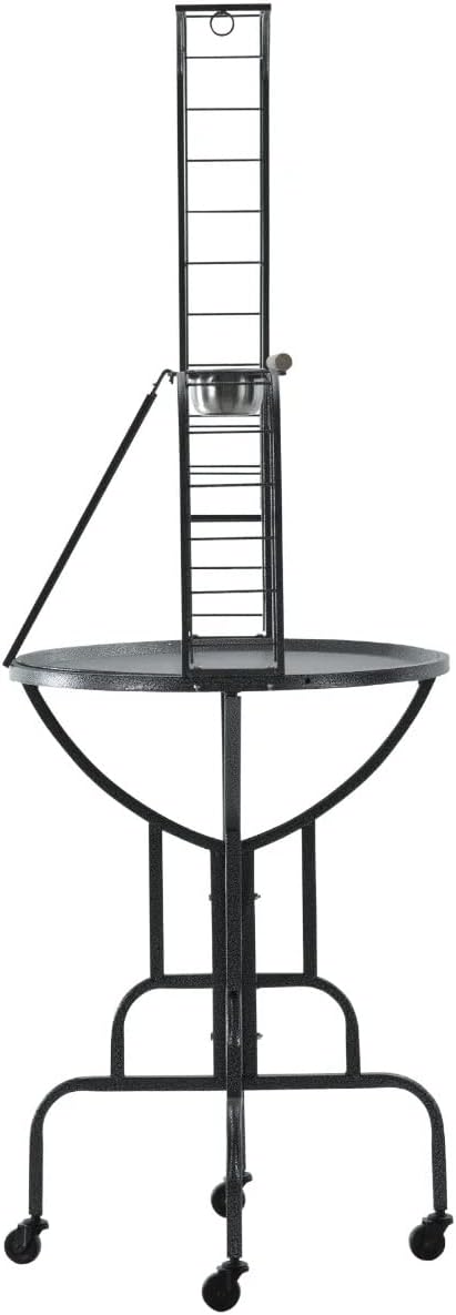 Elegant Design and Strong Wrought Iron Parrot Cockatiel Cockatoo Bird Play Gym Ground Rolling Stand with Metal Pan & Climbing Ladder