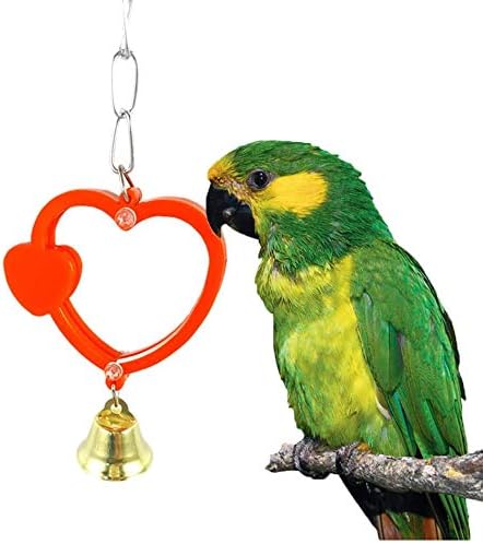 Bird Mirror Toy with Bell Swing Hanging Ringer Leather Mirror Toy Parrot Cage Accessories Decoration for Small and Medium Parakeet Cockatiel Finch Lovebird Conure Budgie Cockatoo African Grey (C)