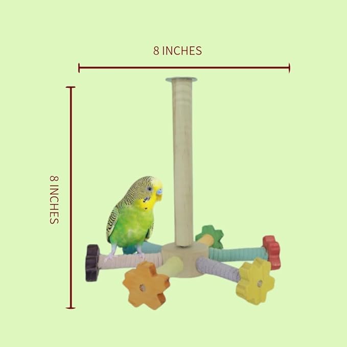 Flower Bird Stand Perch Toy, Interactive Spinning Parakeet Toys, Wooden Exercise Wheel Parrot Toy, Colorful Enrichment Cockatiel Toy for Birds Cage, Bird Cage Accessories Perch Toys for Budgies