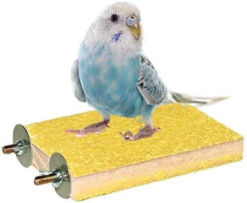 Mrli Pet Bird Cage Accessories, Parrot Perch Stand Platform Natural Wood Grinding for Budgie Parakeet Cockatiels Conure Lovebirds, Yellow