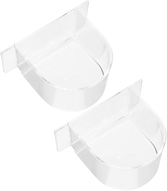 2pcs Bird Cage Food Feeder: Clear Thick Semicircle Seed Water Trough Cups - Small Animal Dish Container Box for Birds Pigeon Chicken, Transparent Cage Accessories, 4X3.2X2in
