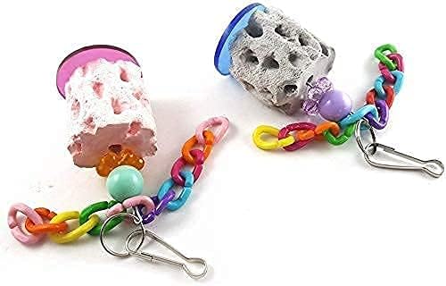 2Pcs Parrot Grinding Stone Gnawed Toys, Tree Root Design Pet Teeth Cleaning Stone Bite Toy, Pet Molars Stone for Budgie Parakeet Rabbit Squirrel Hamster