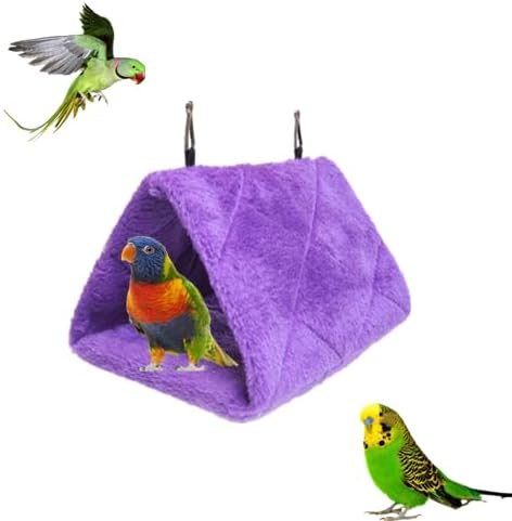 2 Pack Warm Bird Nest House Bed Hanging Hammock Toy Sleeping Bed Plush Hanging Snuggle Cave Happy Hut for Pet Parrot Parakeet Cockatiel Conure Cockatoo African Grey Macaw(Purple)