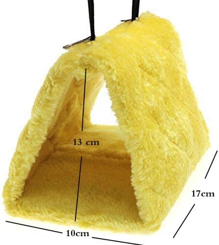 Pet Bird Nest Hammock Hanging Cave Cage Plush Snuggle Happy Hut Tent Bed, Yellow (Small (6.7" L x 3.9" W x 5.1" Th))