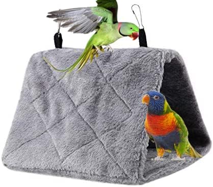 2 Pack Warm Bird Nest House Plush Birds Hut Bed Hanging Hammock Sleeping Bed Plush Hanging Snuggle Cave for Pet Parrot Parakeet Cockatiel Conure Cockatoo African Grey Macaw (Brown&Grey)
