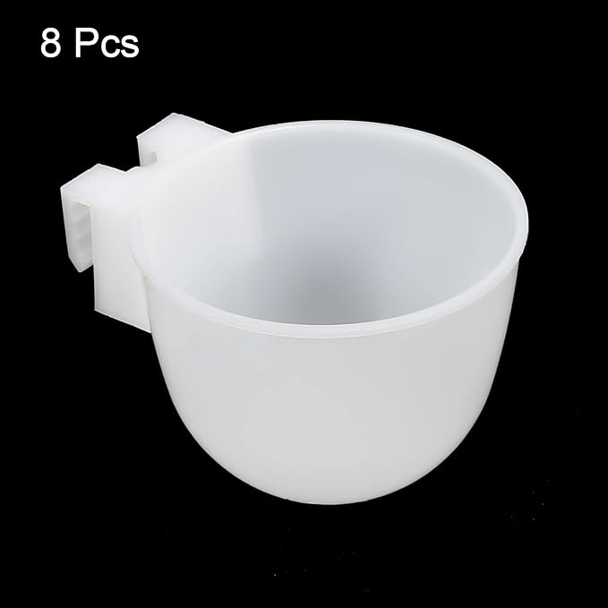 PATIKIL Mini Bird Feeder Cage Cups, 8 Pack Pigeon Water Bowl Round Feeding Sand Cup Hanging Container for Parrot Poultry, White