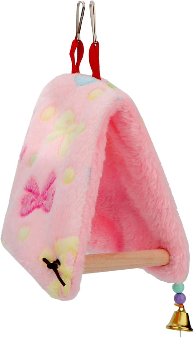 Bird Plush Perch Tent Winter Warm Triangle Hammock Nest Bed for Parrot Budgie Parakeet Cockatiel Lovebird (S)