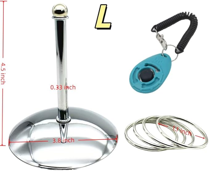 Fosrion Stainless Steel Parrot Ring Toss Toy, Interactive Training & Enrichment Toy for Parrots – Bite-Proof, Anxiety Relief, Exercise Fun for All Kinds of Parrot (Large Toy + Clicker)