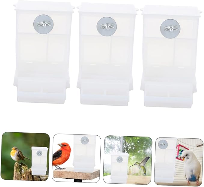 STOBOK 3pcs Automatic Bird Feeder Acrylic Parrot Food Box No- Bird Feeder Food Container Cage Accessories for Budgerigar Canary