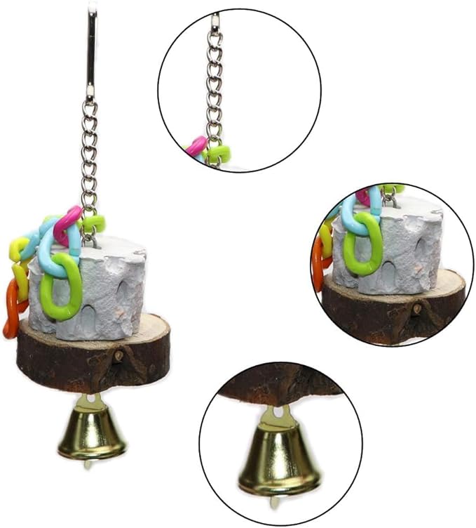 2PCS Bird Chew Toy Calcium Teeth Grinding Bells Parrot Chew Treats Toy Wood Block for Small Animals Parakeet Cockatiel Conure Lovebird Finch Hamster Chinchilla Guinea Pig Rat