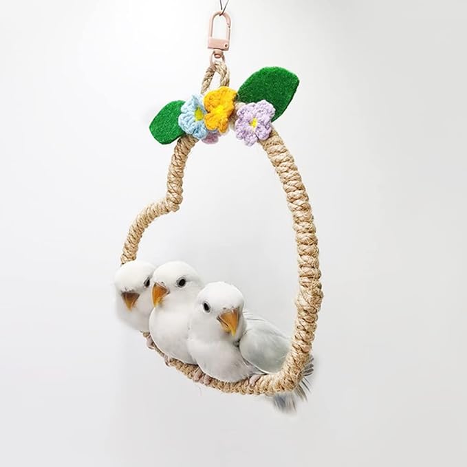 La La Pet® Bird Rope Swing with Hanging Hook Bird Rope Perch Bird Swing Perch Bird Perch Stand Bird Cage Toy for Parrot Budgie Parakeet Cockatiel Cockatoo Conure Heart