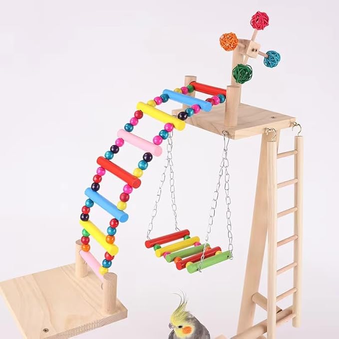 Bird Stands for Parrots, Bird Play Stand, Wooden Bird Playground, Parakeet Playground, Parrot playstand for Small Middle Parakeets Finches Budgie -18.1 * 12.2 * 27.5 in