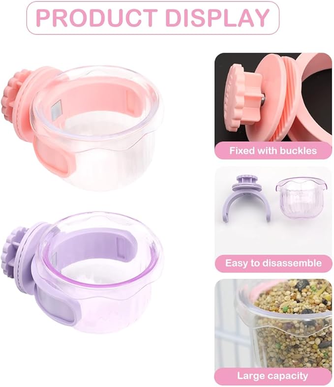 2 Pack Bird Feeding Dish Cup Water Bowl Cage Feeder Accessories for Canary Finch Parakeet Budgie Cockatiel Lovebird