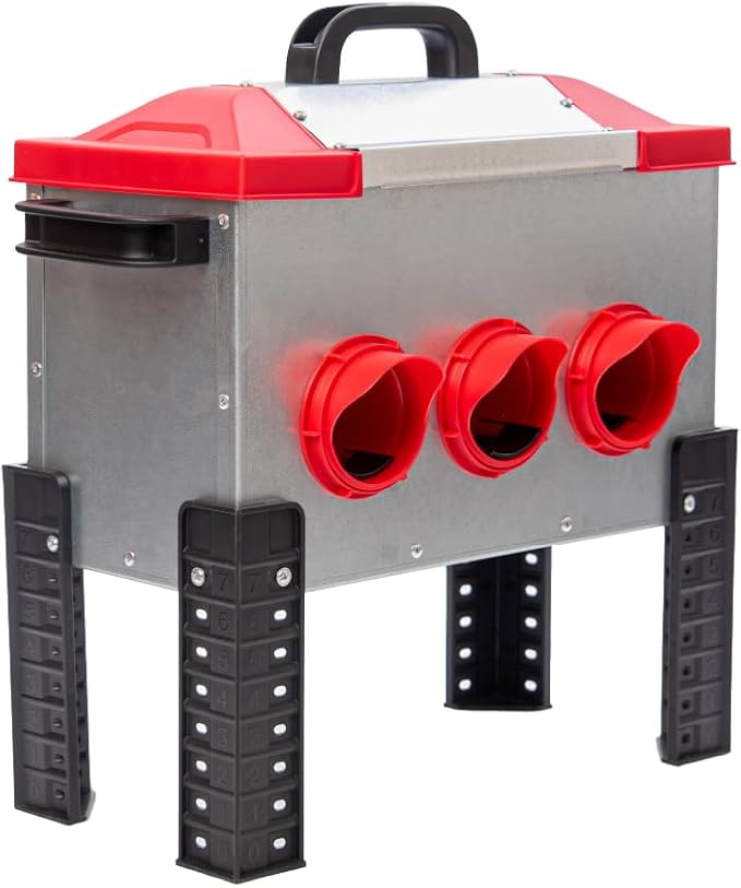 RentACoop Flock Feeder 15 Metal Chick2Chicken Feeder – Space-Saving Weatherproof Poultry Feeder with 6 Ports, Adjustable Legs, Rain Covers for Chicks, Chickens, Quail, Bantams, and Other Small Birds