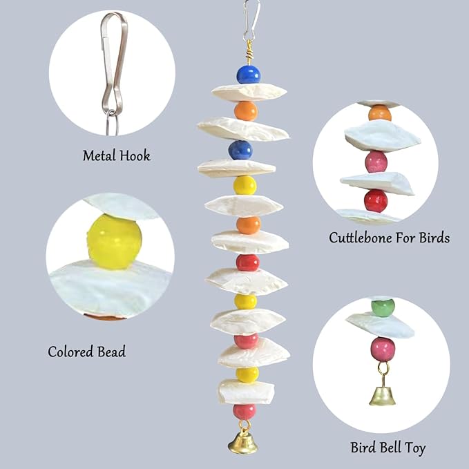 3 Pack Bird Toys with Cuttlebone - Calcium Chew Toys & Grinding Stone for Parakeets, Budgies, Cockatiels, Lovebirds - Promotes Beak Health & Prevents Destructive Chewing