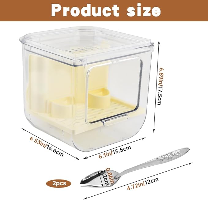 Automatic Bird Feeder with 2 Spoons, No Mess Bird Feeder for Cage, Transparent Bi-rd Cage Accessories for Parakeet Canary Cockatiel Finch(Color:White)