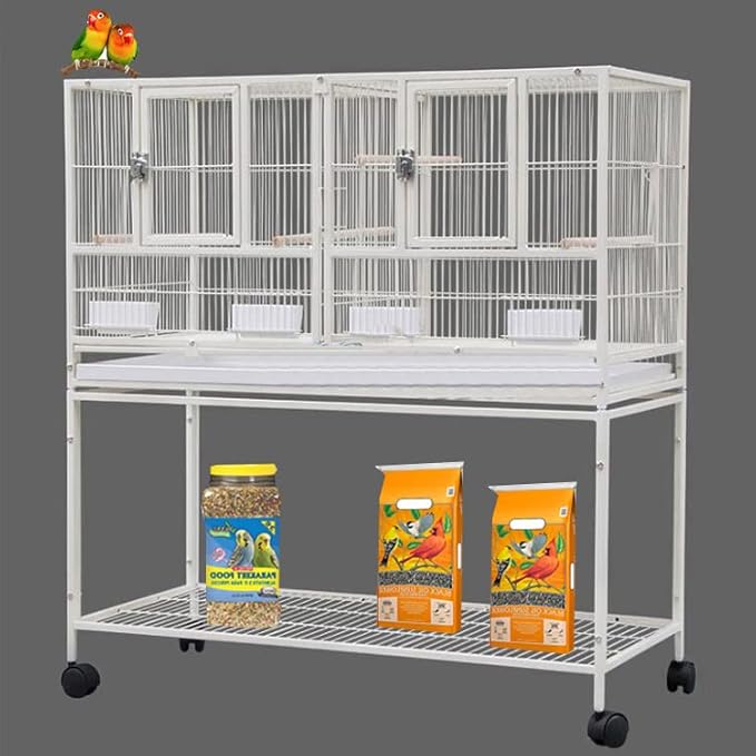 Combo Single Stacker Durable Wrought Iron Center Divided Breeder Breeding Bird Flight Double Rolling Cage for Aviaries Canaries Cockatiels Lovebirds Finches Budgies Small Parrots