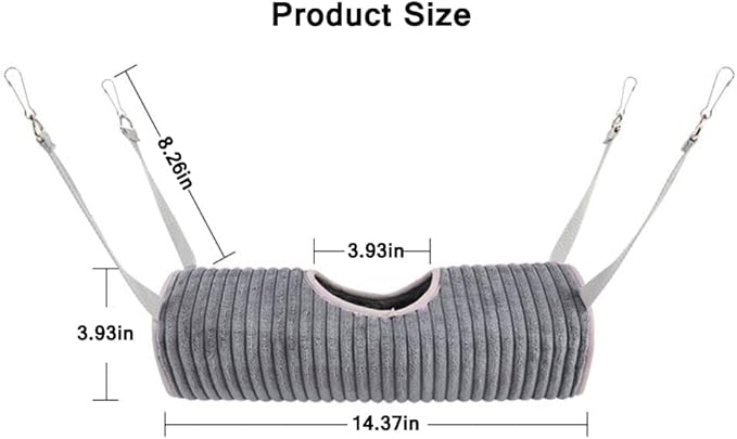 Small Animal Hammock Tunnel Bed, Warm Hamster Nest in Winter, Hanging Tunnel Hammock Toys for Guinea Pigs, Ferrets, Sugar Gliders(Grey)