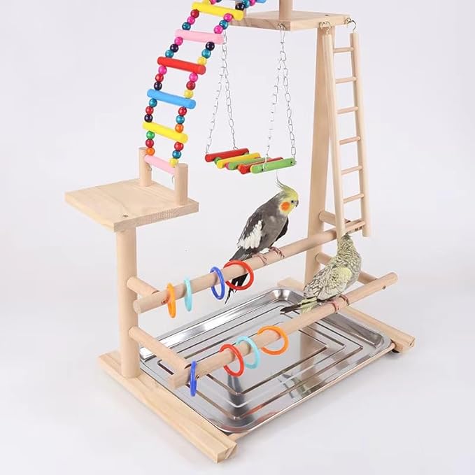Bird Stands for Parrots, Bird Play Stand, Wooden Bird Playground, Parakeet Playground, Parrot playstand for Small Middle Parakeets Finches Budgie -18.1 * 12.2 * 27.5 in
