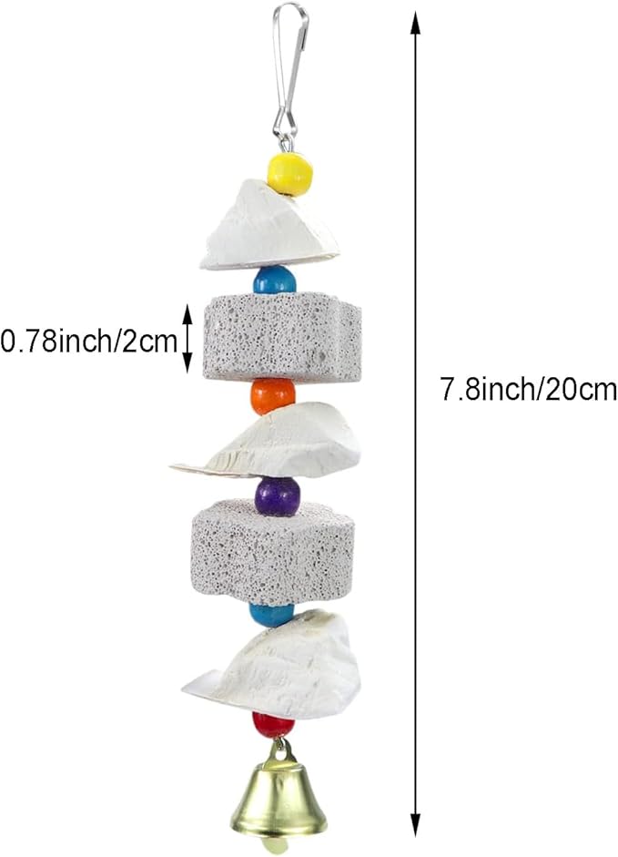 2Pcs Bird Beak Trim Cuttlebone Calcium Stone Lava Block Chew Toy Grinding Teeth Natural Minerals with Bell for Parakeet Conure Lovebird Cockatiel Finch Canary Hamster Chinchilla Rabbit