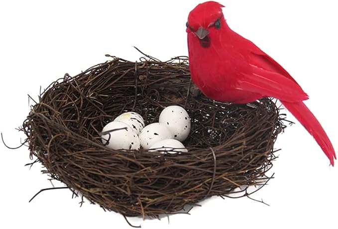 Artificial Bird Nest with Bird and Eggs, Artificial Feathered Birds Nest Eggs Easter Decor Home Ornament for Home Garden Decoration DIY Craft Tree Decoration