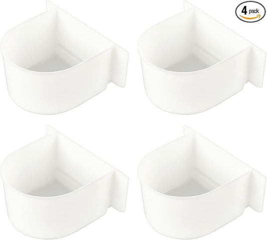 AHANDMAKER 4 Pcs Parrot Cage Replacement Food and Water Cup, White Bird Feeders Winged Universal Cage Plastic Cups Pet Supplies for Small Bird