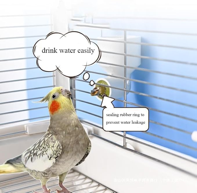Parrot Water Dispenser Automatic Bird Water Feeder Suspended Bird Cage Drinking Fountain Plastic Drinker Waterer with Cleaning Brush for Parakeet Budgie Cockatiel Lovebirds 4.4 Oz