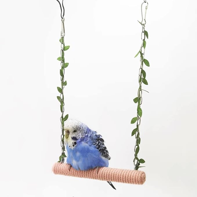 La La Pet® Hanging Wooden Pet Bird Swing with Cotton Rope Bird Cage Swing Bird Perch Swing Bird Cage Perch Bird Perch Stand Bird Swing Toy for Parrots Parakeets Cockatiels Lovebirds Peach Red