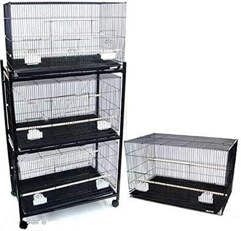Lot of Four Large 30" Aviary Canary Lovebird Finch Budgie Parakeet Breeding Flight Bird Cages with Rolling Stand (Black, Lot 4 Cages with 3-Tier Stand)