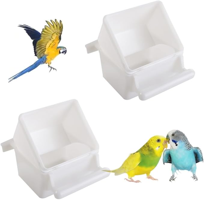 2Pcs Small Bird Slot Feeder No Mess Parakeet Cage Hanging Feeder Plastic Food & Water Dispenser Bowl