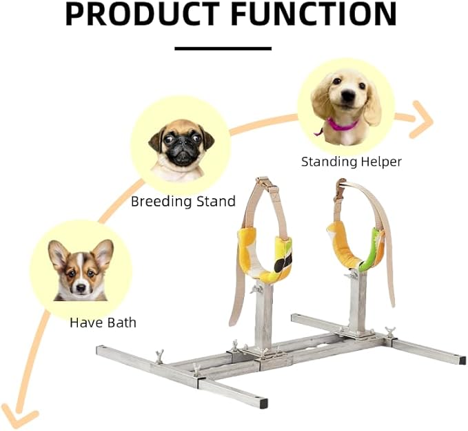 Dog Breeding Stand(Multi-Specification) Adjustable Height and Length,Stainless Steel Dog Breeding Stand,Disabled Dog Stand up (SLIVER,S)