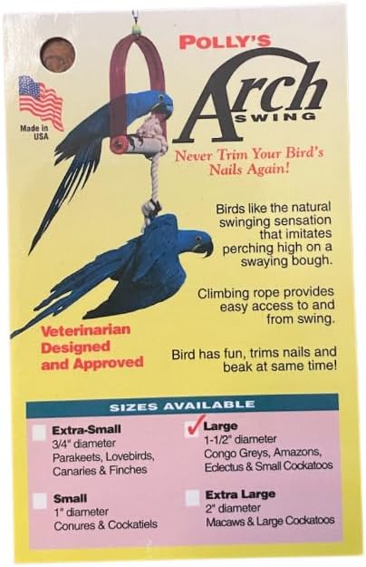 Polly's Arch Swing-Nail Trimming Bird Swing for Cages-Great for Parrots Including Parakeets, Cockatiels, Amazons, Macaws, and Cockatoos. (Large)