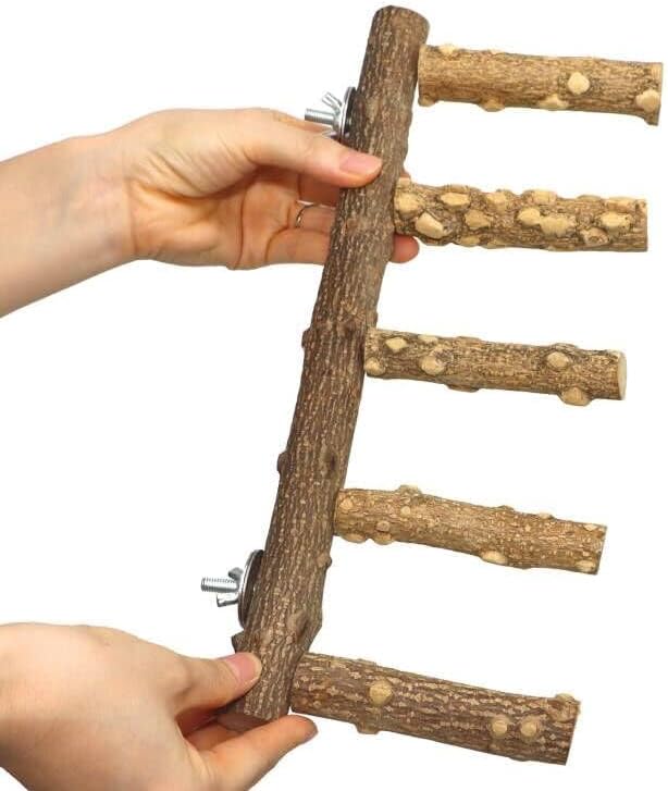 Bird Ladder Perch Cage Nature Wood Stand Parrot Chew Toy for Small Medium Parrot Animal (M) (Bird Ladder)