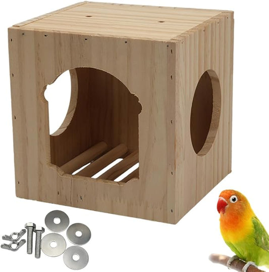 DQITJ Bird Cage House Nesting Box Wooden Breeding Nest for Small Bird Parrot Budgie Conure Lovebird Finch Parakeet Cockatiel