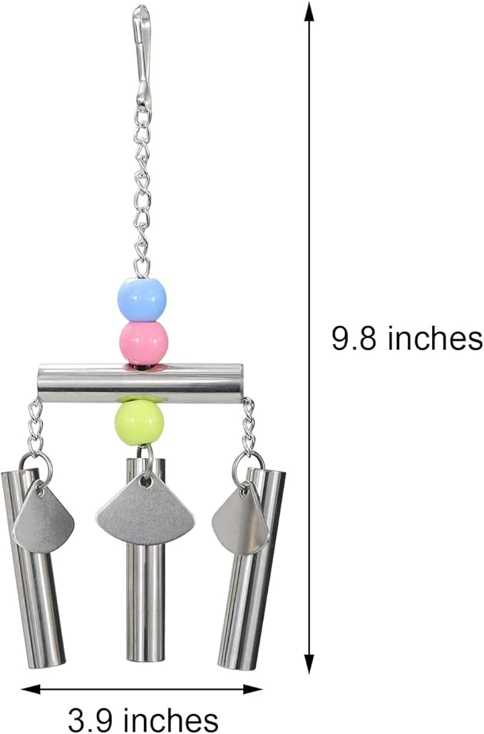 Wontee Bird Stainless Steel Bells String Parrot Hanging Chew Toy for Parakeet Cockatiel Cockatoo Conure (Silver)