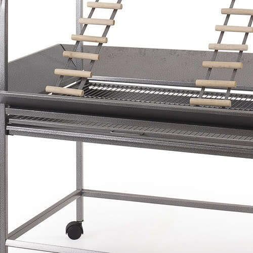 Extra Large "O" Wrought Iron Parrot Amazon Cockatoos MaCaws Play Gym Ground Seed Skirts Stand (White Vein)