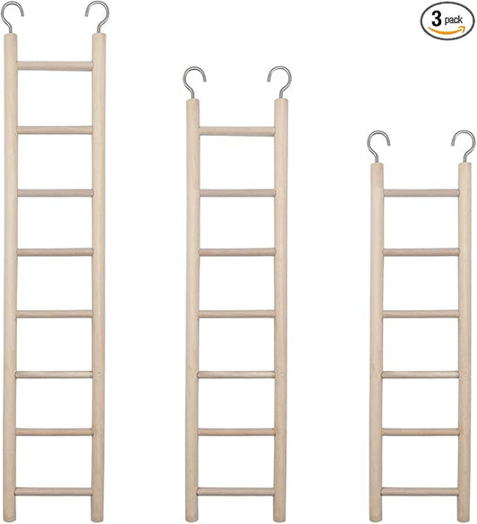 3pcs Natural Wooden Bird Ladder Birdie Basics Perch for Cage Parrots Parakeets Cockatiels Climbing Accessories Wood Perch (6 Step 7 Step 8 Step)