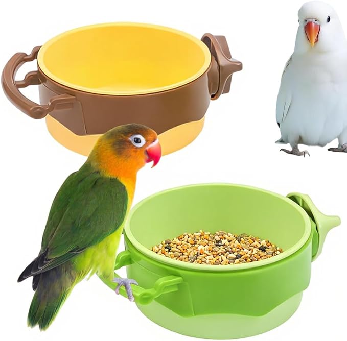 2 Pack Bird Cage Feeder Plastic Feeding Dish Detachable Components for Bird Parrot Parakeet African Grey Conure Cockatiel Lovebird (Green and Yellow)