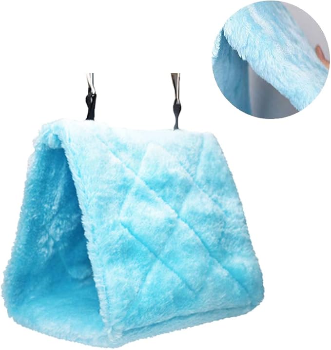 Pet Bird Nest Hammock Hanging Cave Cage Plush Snuggle Happy Hut Tent Bed (Small, Blue)